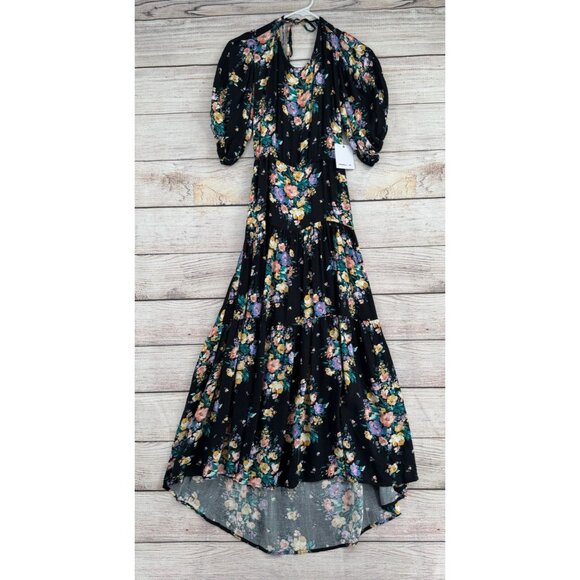 O'Neill Open Back Floral Maxi Dress Women's Size Small Black/Teal/Yellow‎ NEW - Picture 1 of 13